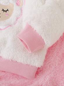 Cozy Pixies Cozy Baby Girl Knit Solid Color Cute Cartoon Embroidered Pattern Round Neck Top & Long Pants Loungewear 2pcs Set Suitable For Autumn/Winter - Pink - View 6