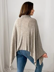 Shapeblank Women's Plus-Size Grey Cape-Style Top – Casual Lounge, Loose-Fit, Stretchy Autumn/Winter,Fall Outfits,Going Out Formal Evening Vacation - Khaki - View 3