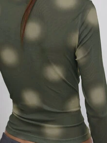 MUSERA 半色調波點印花圓領長袖上衣 秋季外出日常穿著 甜美俏皮少女風 - 黑色 - 查看 6