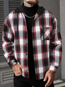 Manfinity CasualCool Men's Hooded Pocket Drawstring Plaid Shacket - Multicolor - View 5