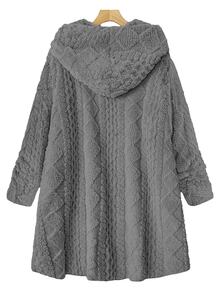 SHEIN Clasi 大尺碼女款紋理圖案長袖抓絨連帽夾克 - 深灰色 - 查看 9