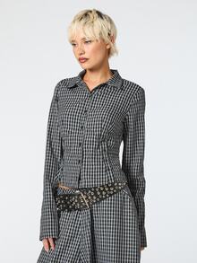 COUREZ FITTED LONG SLEEVE ASYMMETRIC BUTTON UP SHIRT - Black and White - View 7