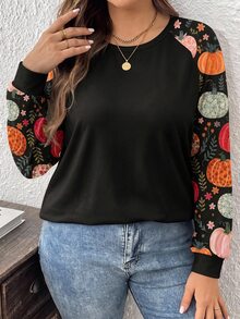 Comfylo 大尺碼女款休閒落肩袖圓領寬鬆版型T恤，適合春秋穿著 - 黑色 - 查看 5