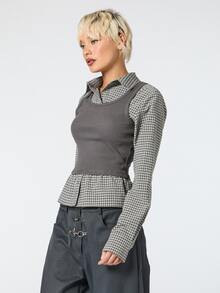 COUREZ FITTED LONG SLEEVE SHIRT WITH RIB VEST - Grey - View 4