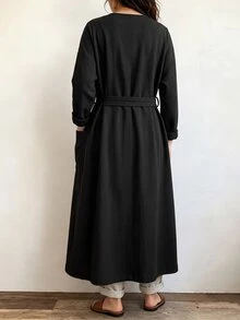 Linhara CURVE Plus Size Women Elegant Cardigan Long Jacket For Commute Fall - Black - View 2