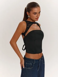 SHEIN BAE Women's Sexy Elegant Cutout Neckline Backless Twist Design Top - Black - View 7