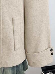 Elamini Elegant Stand Collar Double-Breasted Design Classic Grey French Minimalist Versatile Autumn/Winter New High-End Lazy Style Women's Wool Coat - Multicolor - View 7
