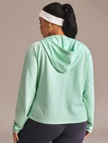 Easithlete Women's Plus Size Hooded Long Sleeve Sports Sweatshirt - Mist Green - View 2