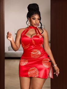 Maweii Plus Size Women Sexy Red Short Sexy Fitted Dress - Red - View 6