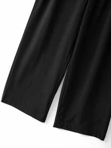 GlowEve CURVE Plus Size Women 2pcs Set Solid Color Contrast Tie Knit Faux Two Pieces Long Sleeve Top And Loose Straight Leg Pants, Suitable For Autumn Daily Casual Commute Wear - Black and White - View 5