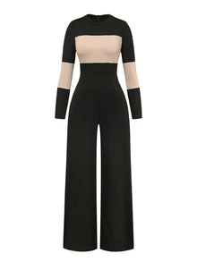 GlowEve Jumpsuit nữ ống rộng tay dài cổ tròn phối màu phong cách thường ngày cho mùa thu - Nhiều màu - Xem 4