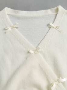 Sweetra Women's Autumn/Winter Casual Youthful Cross-Cut Waist Cinched Bow Knit Top - Multicolor - View 4