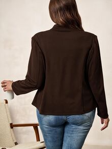 Chikora Plus Size Women's Long Sleeve Double-Breasted Open Front Jacket - Coffee Brown - View 2