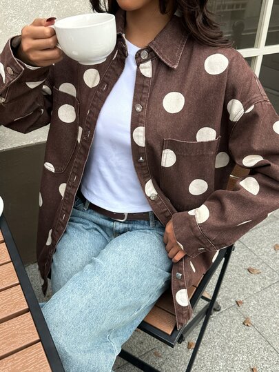 Flexra Women's Fashionable Collared Button Loose Washed Denim Shirt