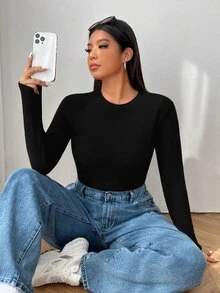 SHEIN EZwear 3件組大尺碼秋季T恤 - 黑色 - 查看 5