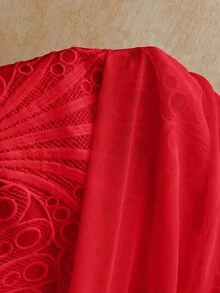 Soleia 女款性感度假無肩帶蕾絲紋理垂墜網紗抓皺胸衣迷你洋裝，海灘海邊郵輪度假、公路旅行城市度假、約會下午茶波希米亞風、海島度假穿搭、夏季音樂祭造型、日常通勤、婚禮季派對嘉年華 - 紅色 - 查看 12