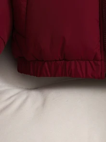 SHEIN Elladie kids 青少年女孩時尚休閒寬鬆可愛短款連帽填充外套，附保暖內裡，寬鬆舒適款，適合秋冬，酒紅色 - 酒紅色 - 查看 7