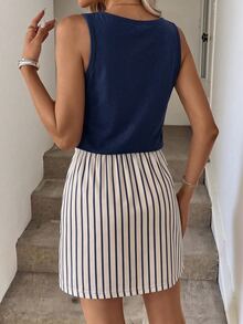 SHEIN LUNE Women's Casual Printed Short Dress Suitable For Spring And Summer - Navy Blue - View 2