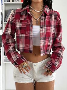 StreetHx Women's Street Retro Plaid Short Loose Long Sleeve Shirt - Multicolor - View 5