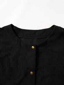 Rusticease Plus Size Women's Solid Color Long Sleeve Single-Breasted Casual Loose Jacket - Black - View 4