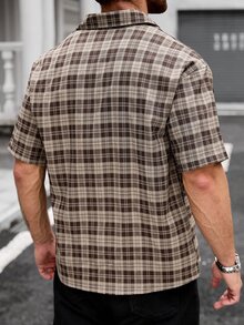 Manfinity Homme Men's Plus Size Plaid Short Sleeve Shirt, Casual Fashion Creative Personalized Streetwear - Brown - View 2