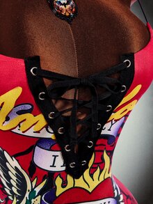 Amplova Halloween Party Event Strap Design Pattern Style Low-Cut Sexy Mini Dress - Red - View 6