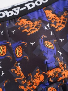 SCOOBY-DOO X SHEIN Celana Dalam Boxer Pria Motif Halloween dengan Huruf di Pinggang dan Blok Warna - Hitam - View 4