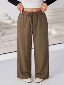 Solflare Plus Size Casual Drawstring Waist Loose Pants For Daily Wear - Coffee Brown - View 6