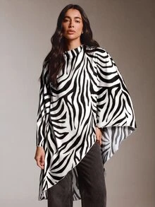 COSMINA Atasan Asimetris Motif Zebra Elegan Kasual Terbaru untuk Wanita - Hitam dan Putih - View 5