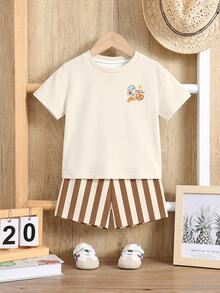 Baby Boy Casual Simple T-Shirt Set Suitable For Summer Cartoon Pattern - Multicolor - View 5