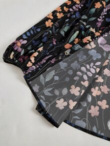 Rusticease 大尺碼女款條紋印花翻領燈籠袖荷葉邊前開鈕扣襯衫 休閒度假 秋季時尚 2026 - 黑色 - 查看 8
