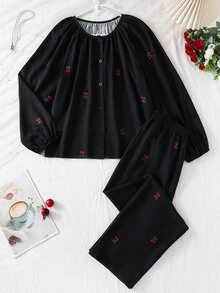Teen Girl Black Top And Long Pants Casual Pajama Set - Black - View 4