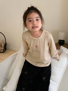 DAZY Baby Girl Round Neck Ruffle Trim Long Sleeve Top - Apricot - View 3