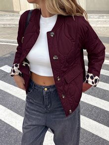 Serisse 女款絎縫街頭風鈕扣長袖加厚外套 酒紅/波爾多紅 - 酒紅色 - 查看 4