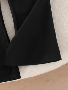 SHEIN Playful Pals 女嬰棕色長袖開襟外套大花飾裝與喇叭褲2件套，春秋/冬季休閒日常 - 卡其色 - 查看 4