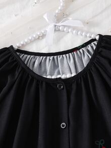 Teen Girl Black Top And Long Pants Casual Pajama Set - Black - View 6