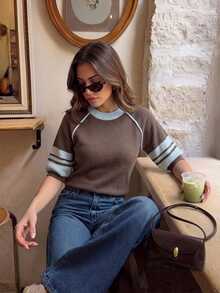 Serisse Women's Round Neck Long Sleeve Knit Top - Brown - View 1