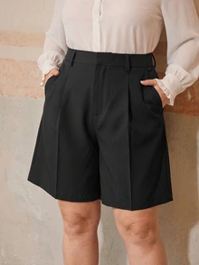 Anewsta Fashionable Modern Summer Outfits Casual Khaki Belt Women's Five-Point Blazer Shorts For Commuting - Black - View 5