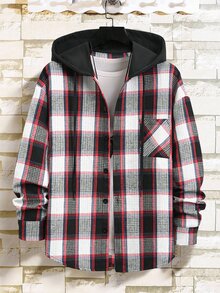 Manfinity CasualCool Men's Hooded Pocket Drawstring Plaid Shacket - Multicolor - View 4