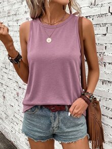 SHEIN LUNE Women's Casual Solid Color Loose Fit Tank Top - Mauve Purple - View 5
