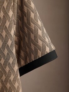 Core Aspect 2026春夏男士復古菱格提花針織對比領短袖POLO衫與抽繩裝飾 - 彩色 - 查看 4
