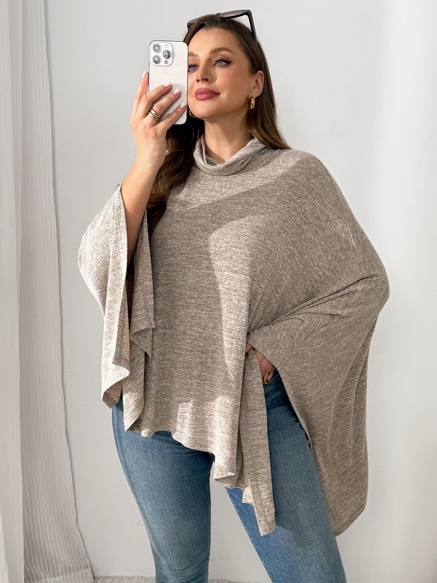 Shapeblank Women's Plus-Size Grey Cape-Style Top – Casual Lounge, Loose-Fit, Stretchy Autumn/Winter,Fall Outfits,Going Out Formal Evening Vacation