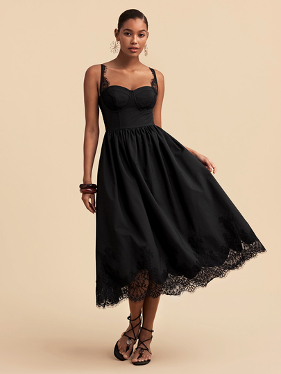 Travachic Women's Solid Color Sweetheart Neckline Sleeveless Lace Elegant Dress