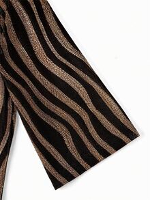 SHEIN Clasi Women's Zebra Print Mesh & Lace Patchwork Backless Cowl Neck Short Sleeve Fitted Bodycon Mini Dress - Black and Gold - View 8