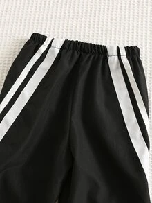 SHEIN 男嬰秋冬款黑色對比色織帶彈性腰長褲 百搭舒適戶外穿著 - 黑色 - 查看 6