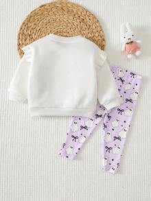 Cozy Pixies 女嬰幼兒女孩萬聖節小鬼圖案針織軟綿圓領長袖/短袖套頭運動衫＋彈性腰修身長褲 2件套可愛休閒套裝，適合日常外出、節日派對等多種場合 - 淡紫色 - 查看 2