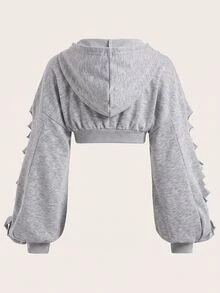 SHEIN EZwear Plus Size Autumn/Winter Designer Cropped Hooded Sweatshirt - Light Grey - View 2