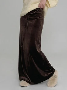 DAZY Women's Solid Color Drawstring Elastic Waist Casual Daily Versatile Skirt - Brown - View 4
