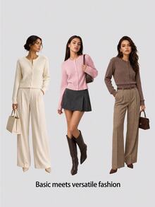 SHEIN BASICS 女款極簡復古單排扣長袖針織開襟衫 - 白色 - 查看 6