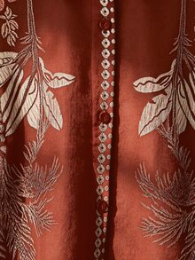 EMERY ROSE Spring Summer Autumn 1920 Vintage Boho Women Floral Pattern Shirt Collar Long Sleeve Cardigan Skirt Mahogany Plus Size Two Pieces Set Vacation - Redwood - View 6